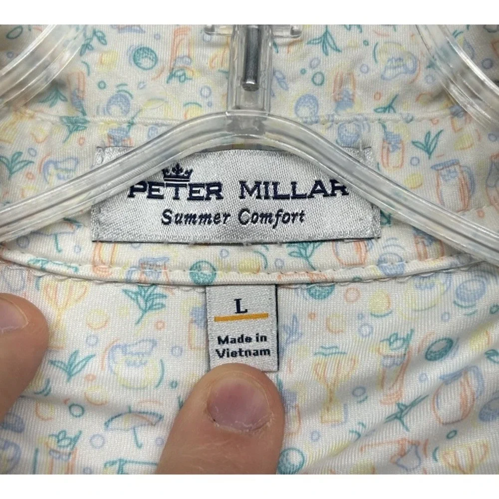 Peter Millar Mens Size L Beige Arnold Palmer Tea Lemonade AOP Golf Polo Shirt